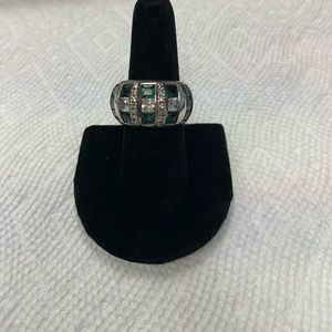Ladies 925 sterling emerald and CZ ring